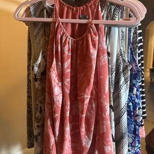 Ann Taylor Coral Pink Floral Halter Neck Tank Top